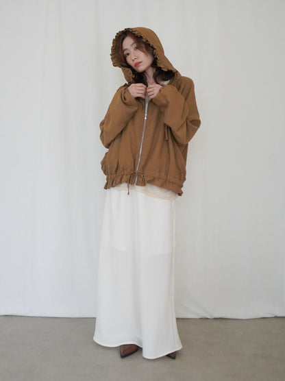 Drawstring zip-up フリルフーディージャケット