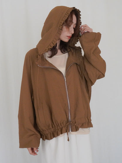 Drawstring zip-up フリルフーディージャケット