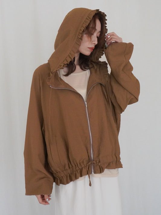 Drawstring zip-up フリルフーディージャケット