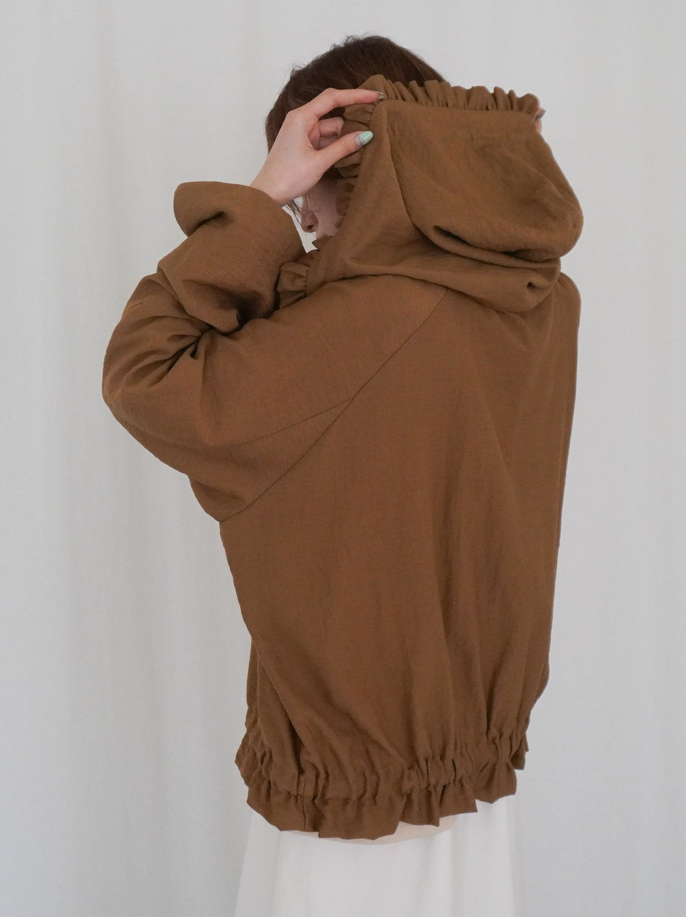 Drawstring zip-up フリルフーディージャケット