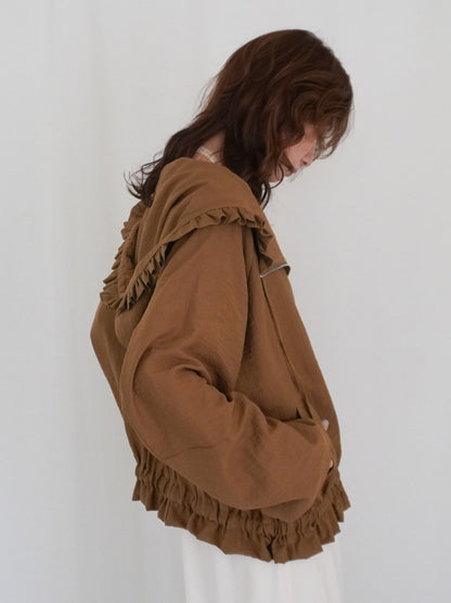 Drawstring zip-up フリルフーディージャケット