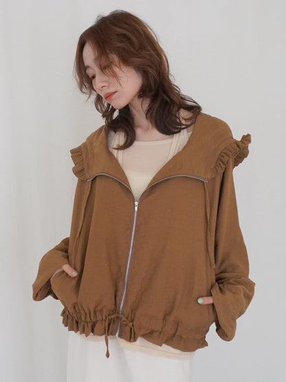 Drawstring zip-up フリルフーディージャケット