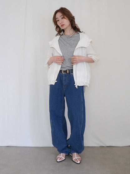 Drawstring zip-up フリルフーディージャケット