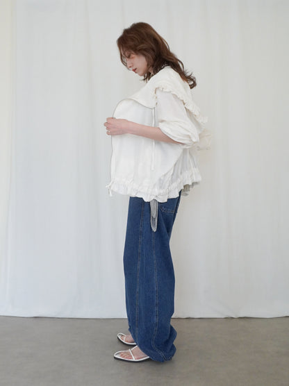 Drawstring zip-up フリルフーディージャケット