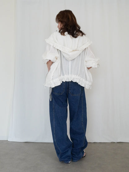 Drawstring zip-up フリルフーディージャケット