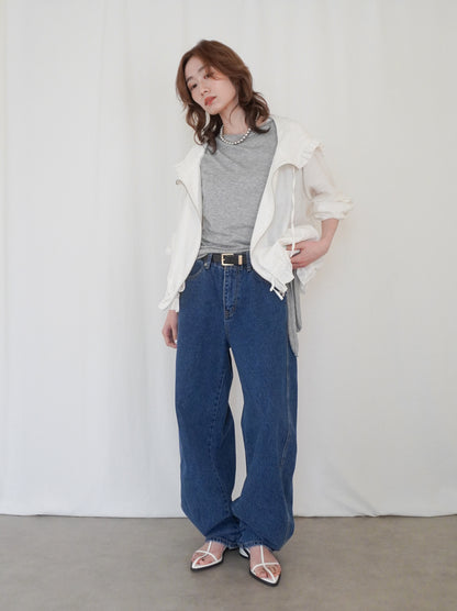 Drawstring zip-up フリルフーディージャケット