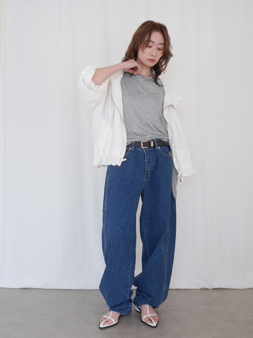 Drawstring zip-up フリルフーディージャケット