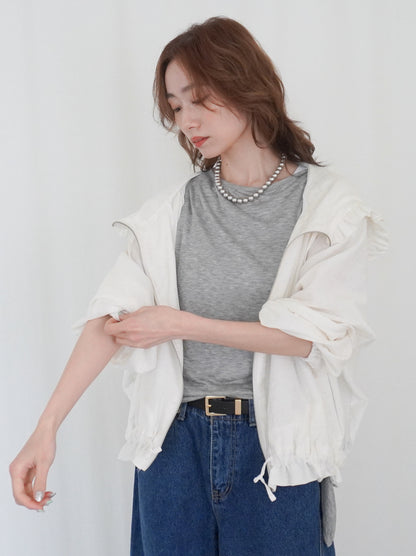 Drawstring zip-up フリルフーディージャケット