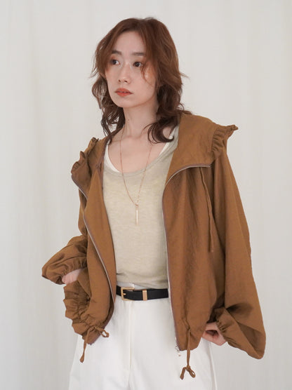 Drawstring zip-up フリルフーディージャケット