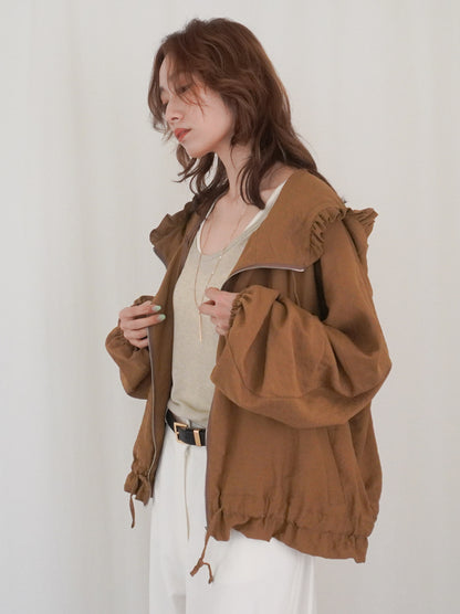 Drawstring zip-up フリルフーディージャケット