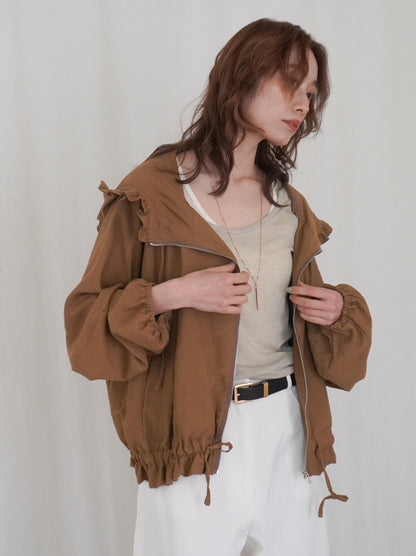 Drawstring zip-up フリルフーディージャケット