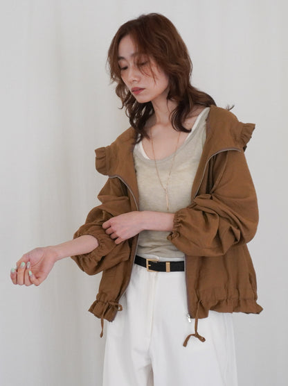 Drawstring zip-up フリルフーディージャケット