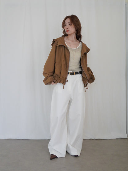 Drawstring zip-up フリルフーディージャケット