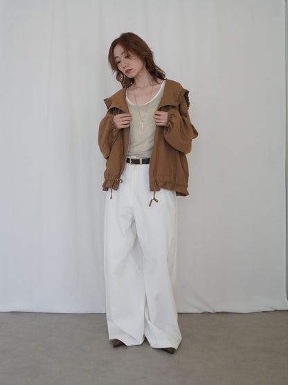 Drawstring zip-up フリルフーディージャケット