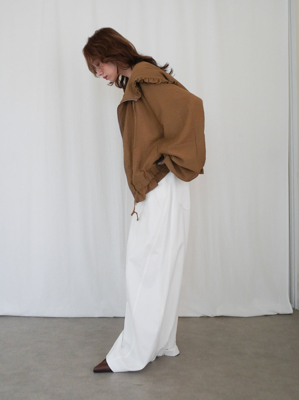 Drawstring zip-up フリルフーディージャケット
