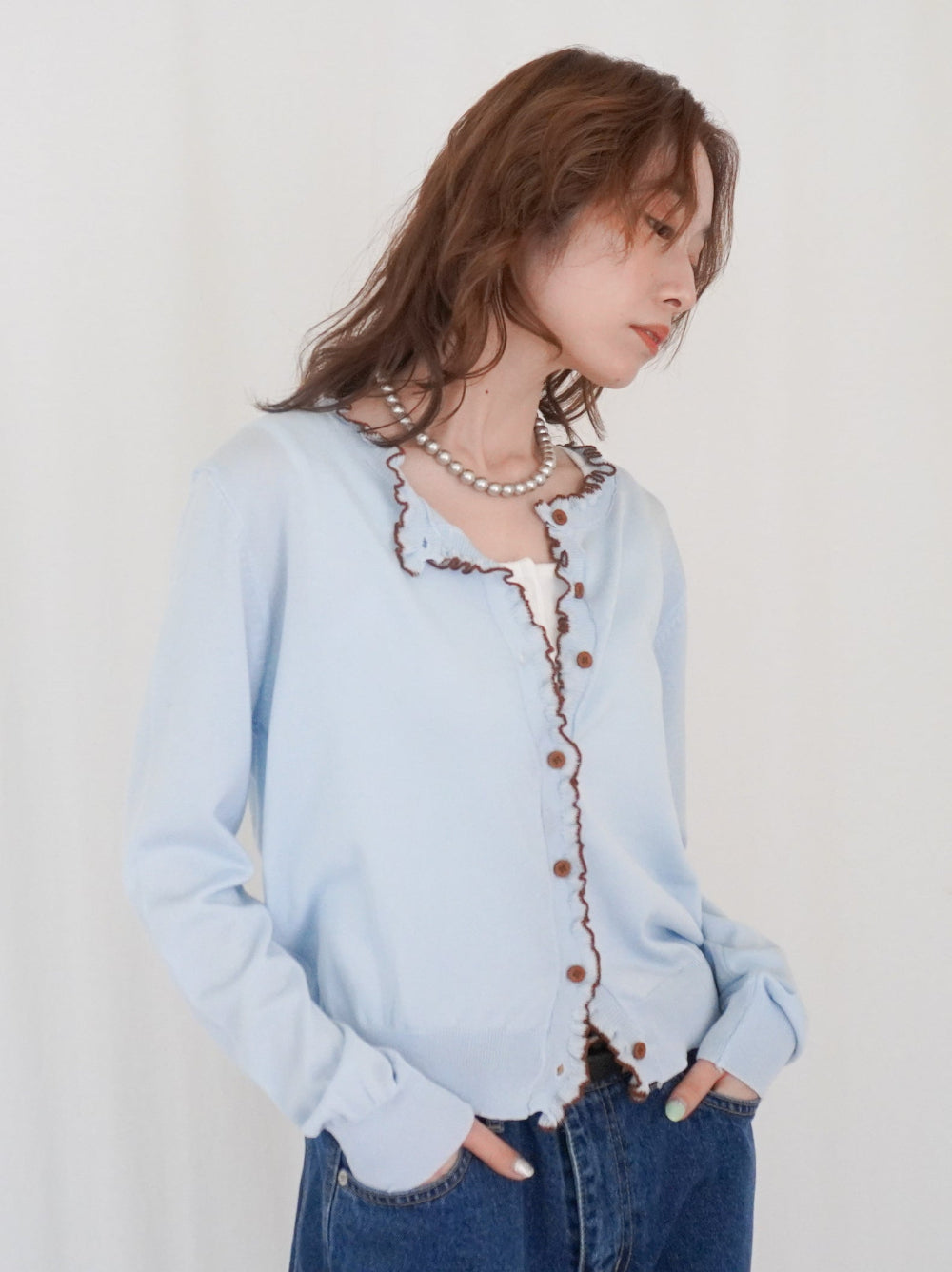 Mellow frill バイカラーカーディガン