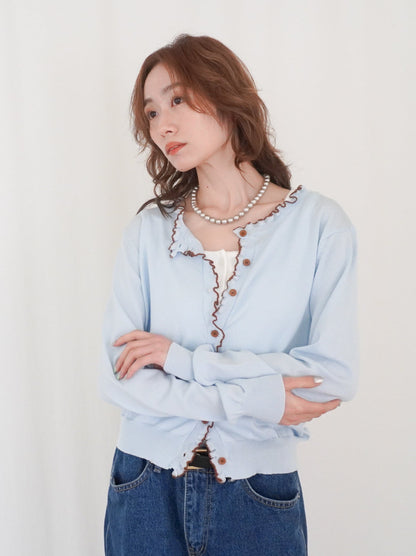 Mellow frill バイカラーカーディガン