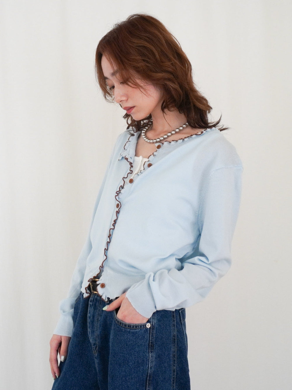 Mellow frill バイカラーカーディガン