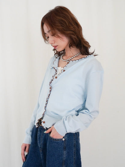 Mellow frill バイカラーカーディガン