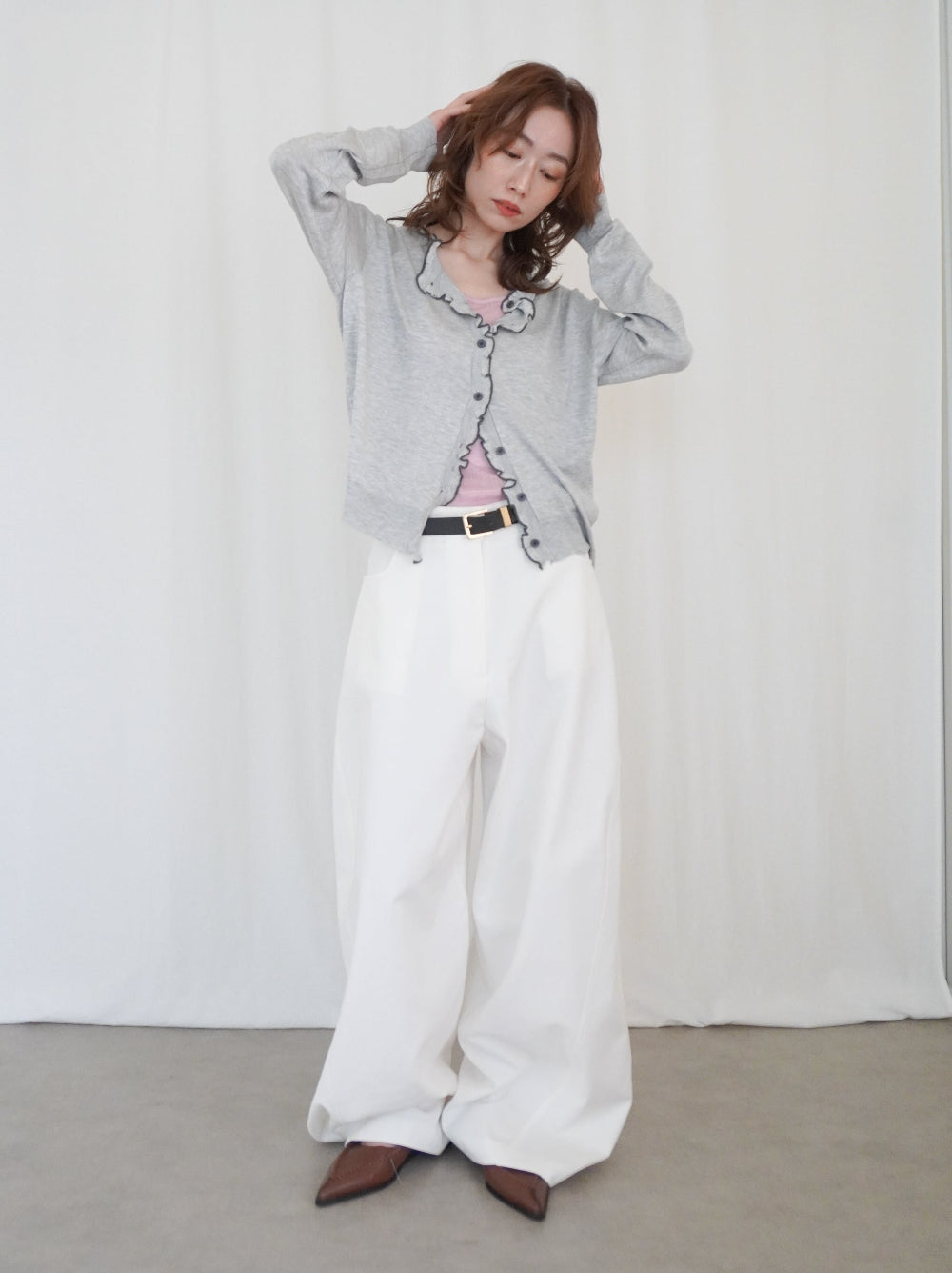 Mellow frill バイカラーカーディガン