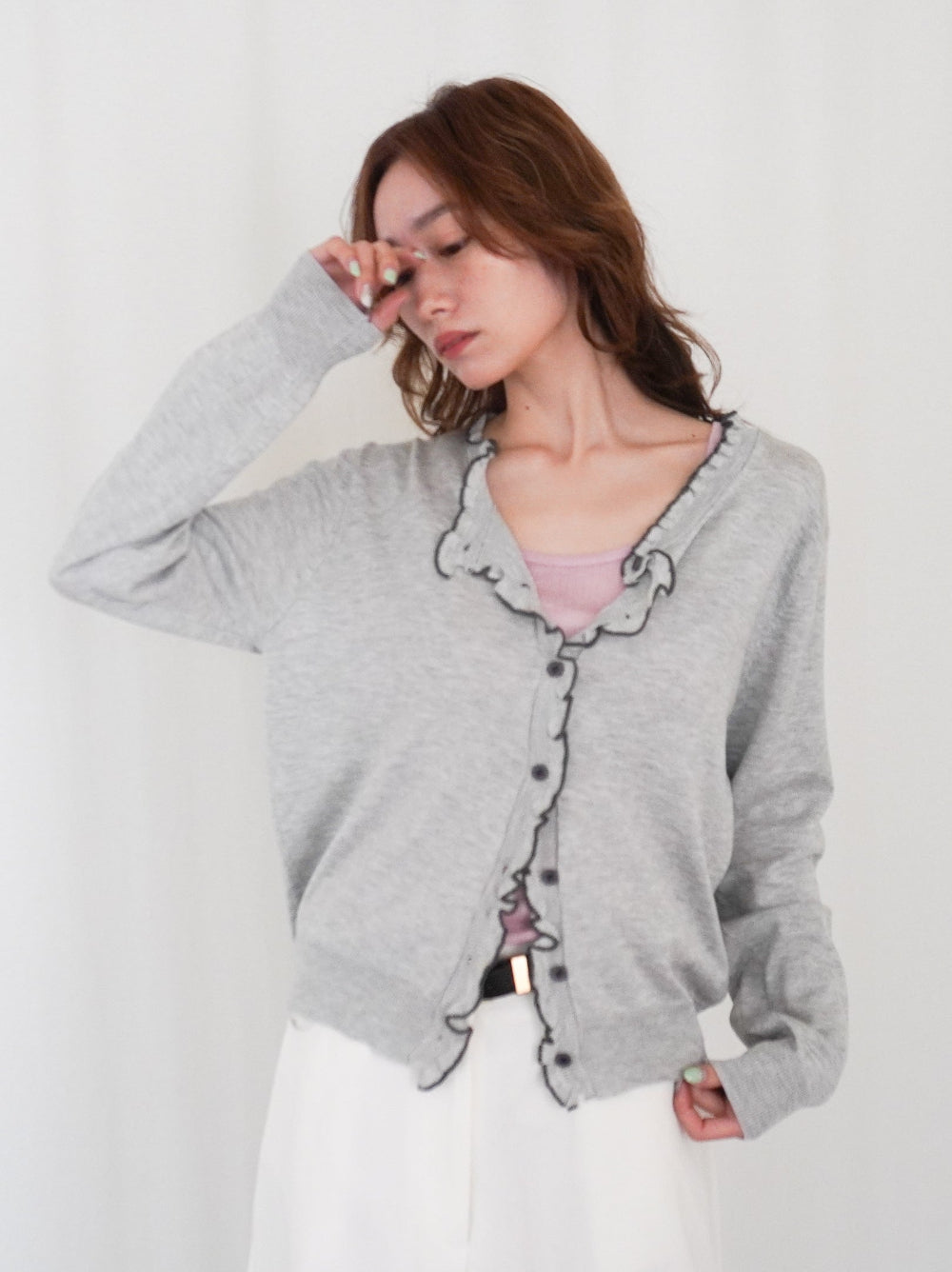 Mellow frill バイカラーカーディガン