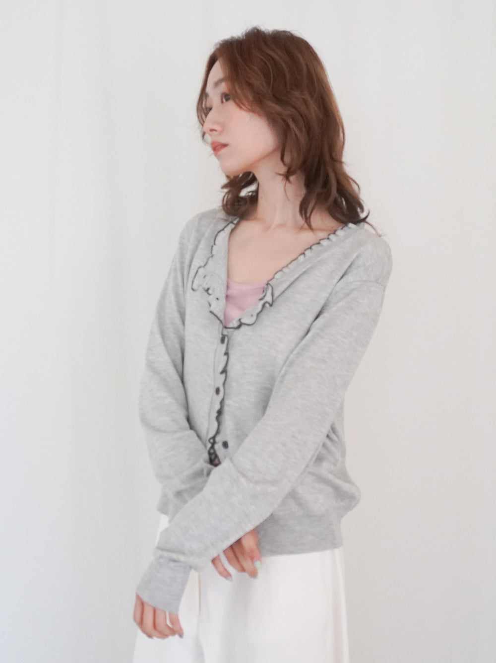 Mellow frill バイカラーカーディガン