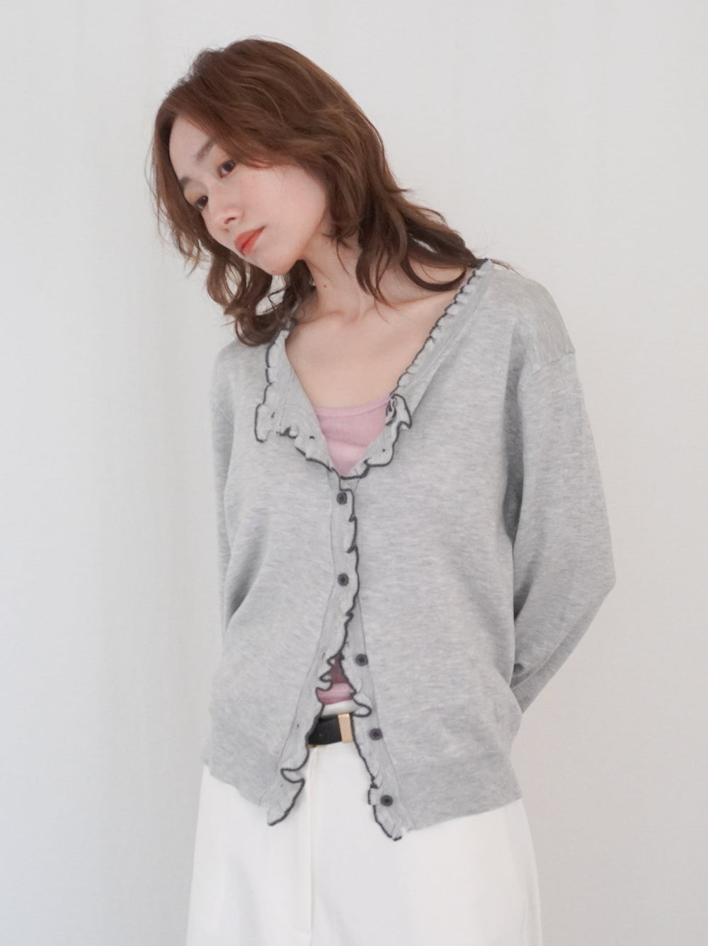 Mellow frill バイカラーカーディガン