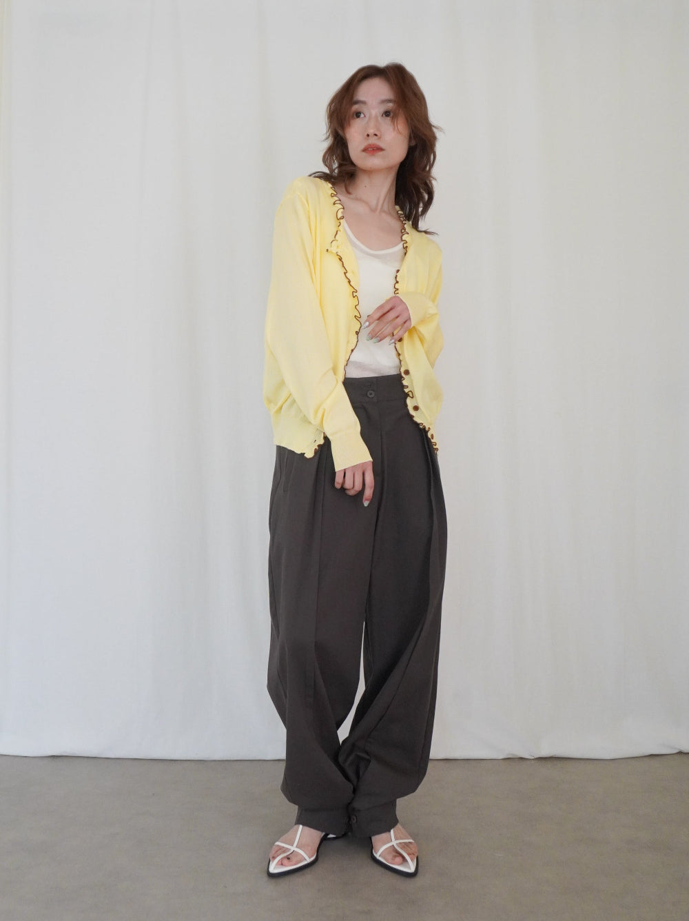 Mellow frill バイカラーカーディガン