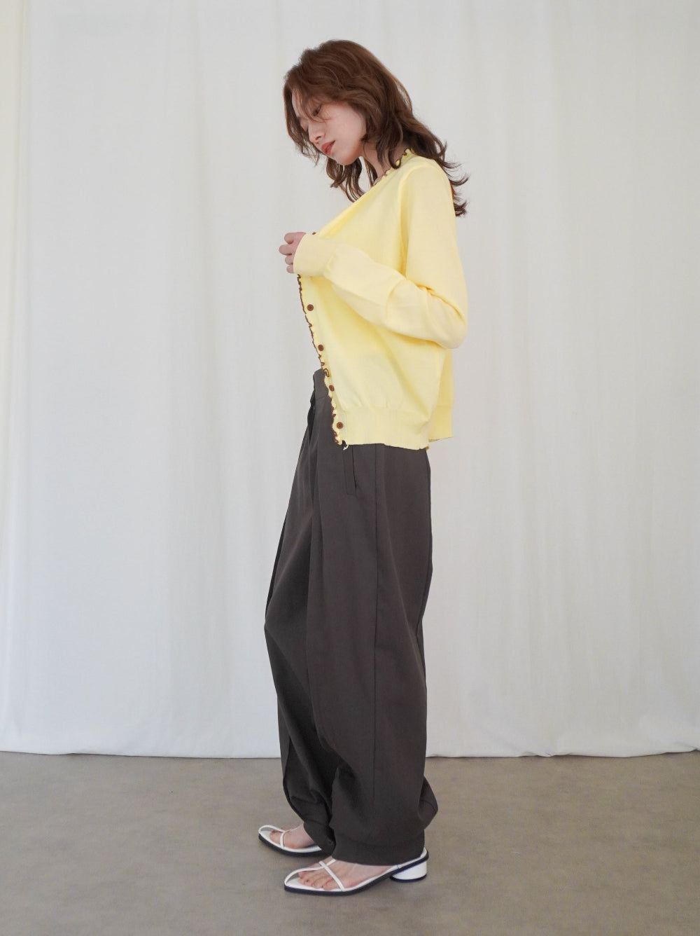 Mellow frill バイカラーカーディガン