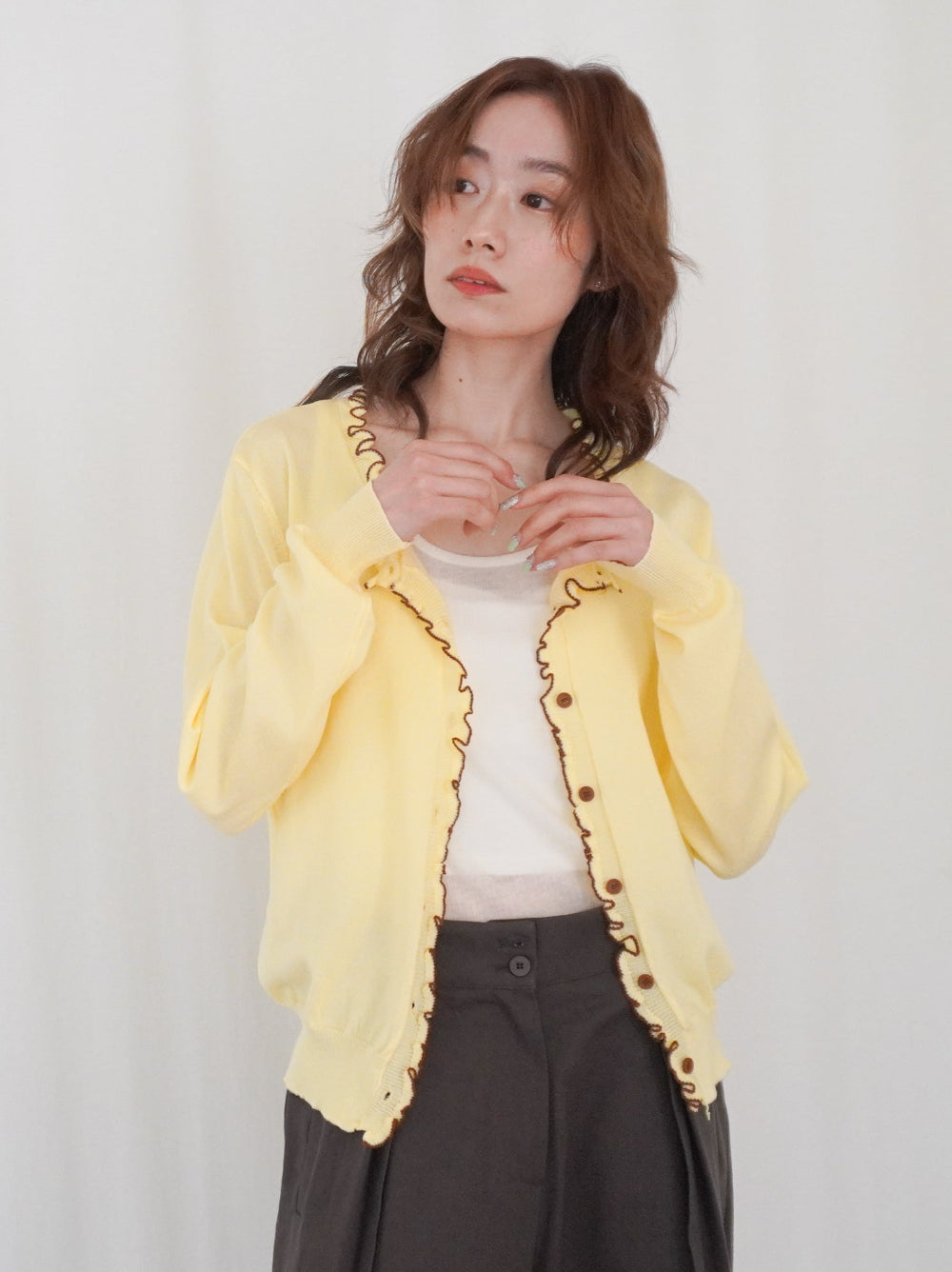 Mellow frill バイカラーカーディガン