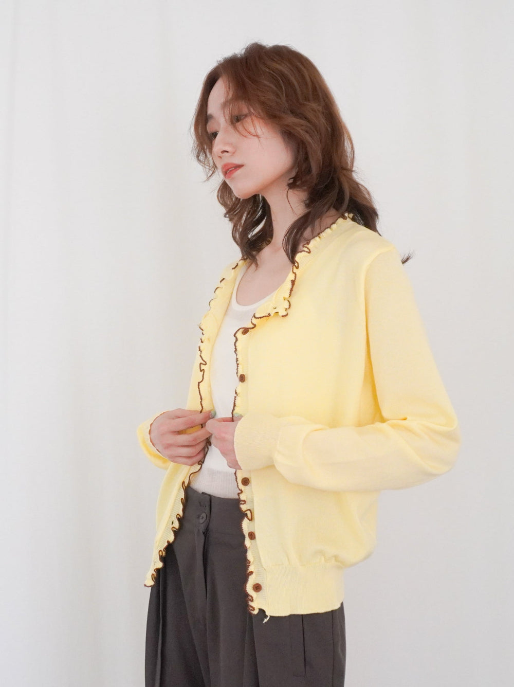 Mellow frill バイカラーカーディガン