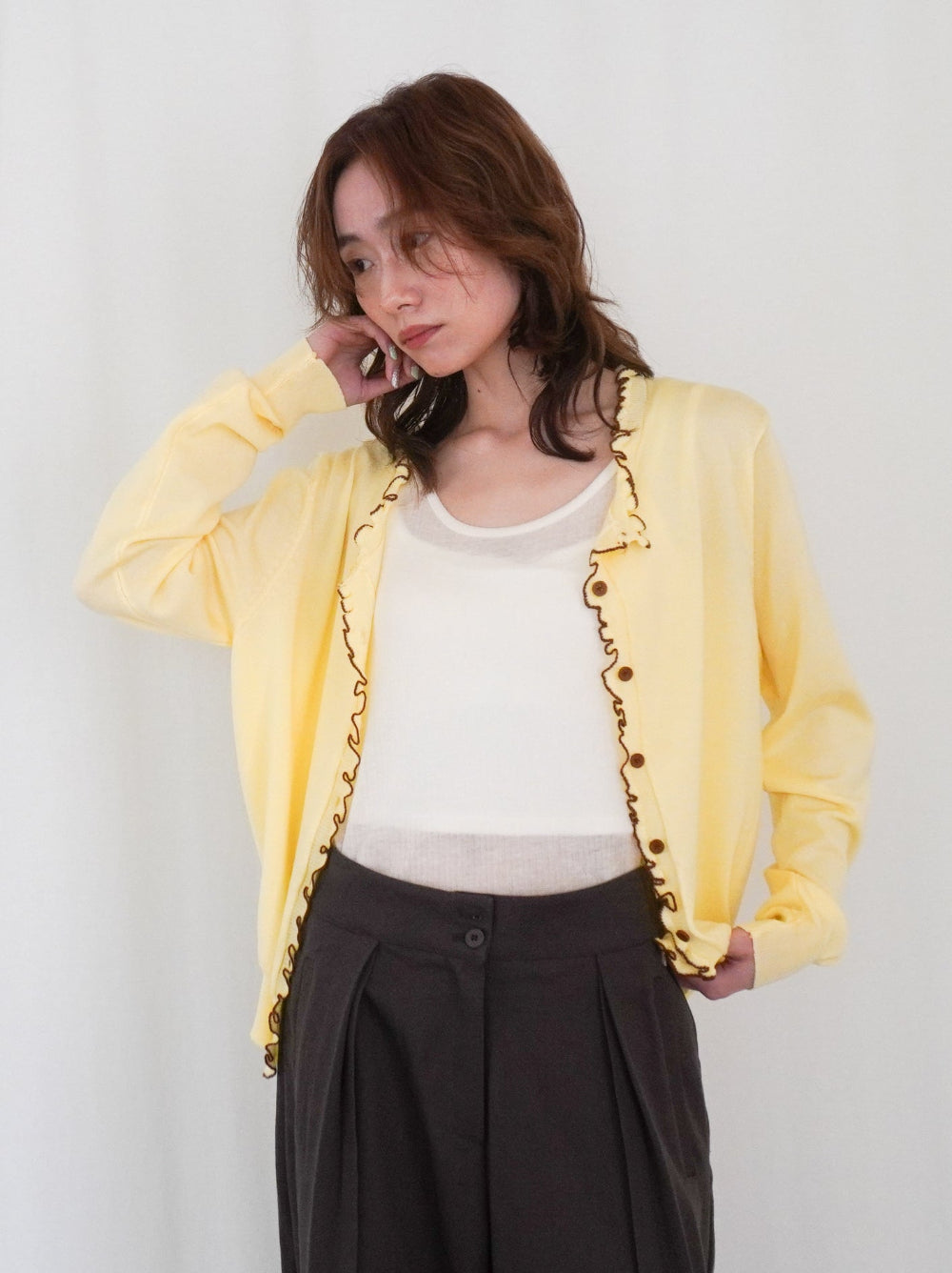 Mellow frill バイカラーカーディガン