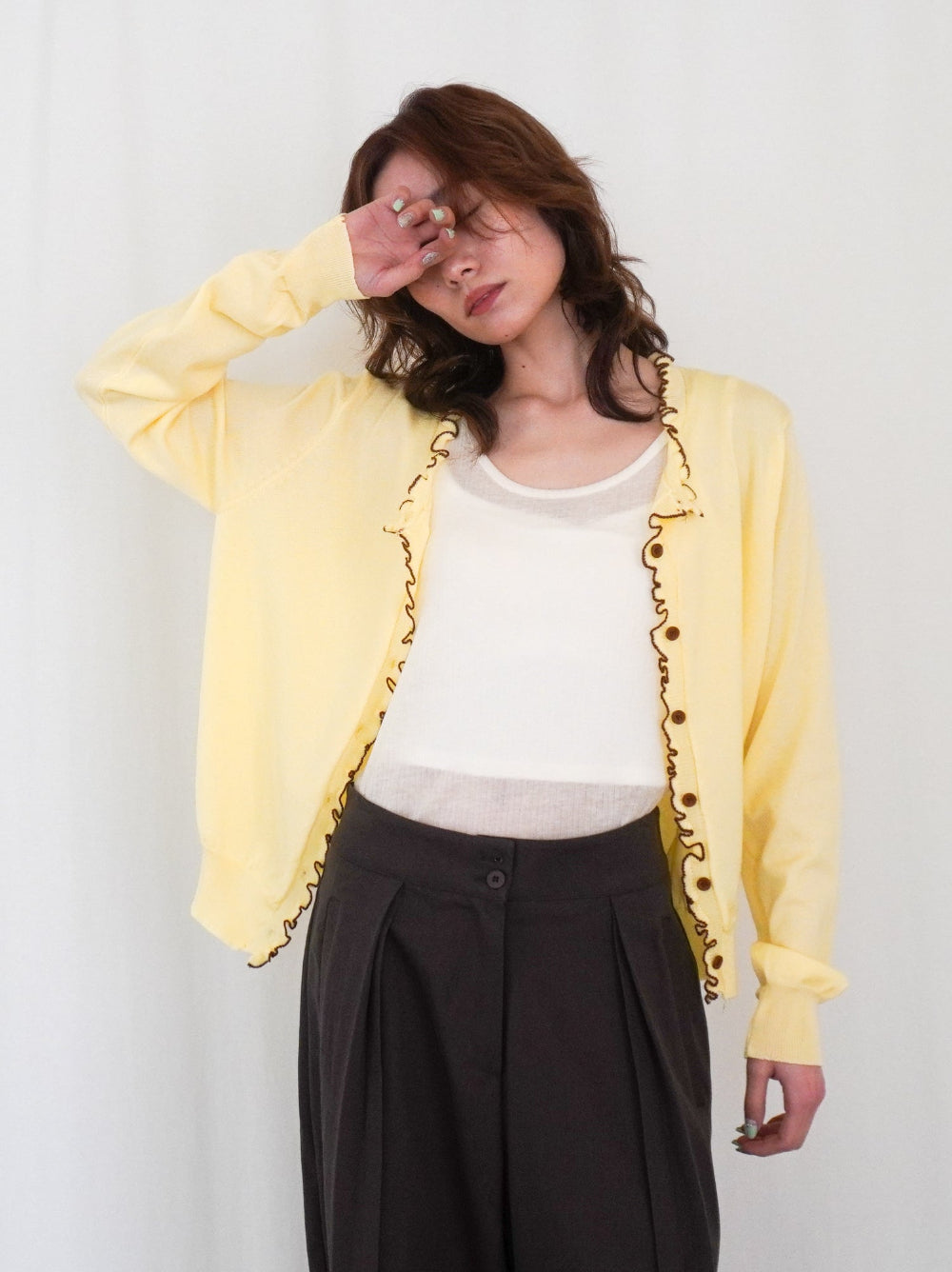 Mellow frill バイカラーカーディガン