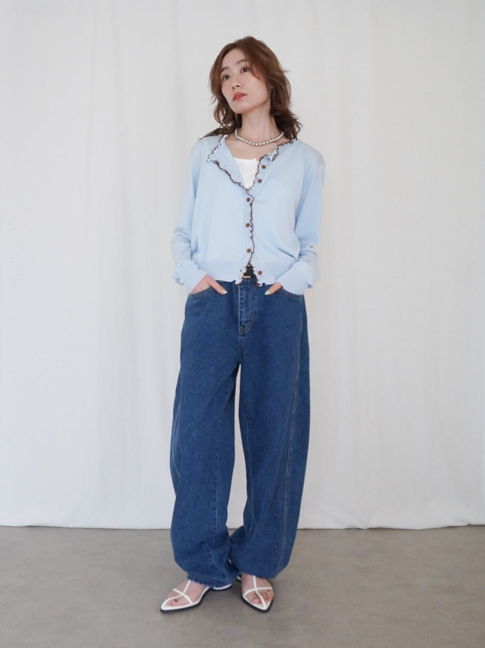 Mellow frill バイカラーカーディガン
