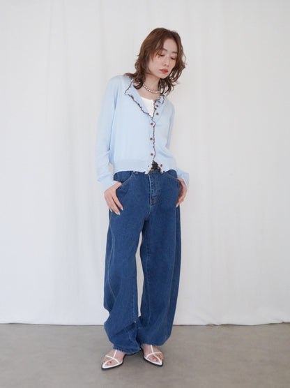 Mellow frill バイカラーカーディガン