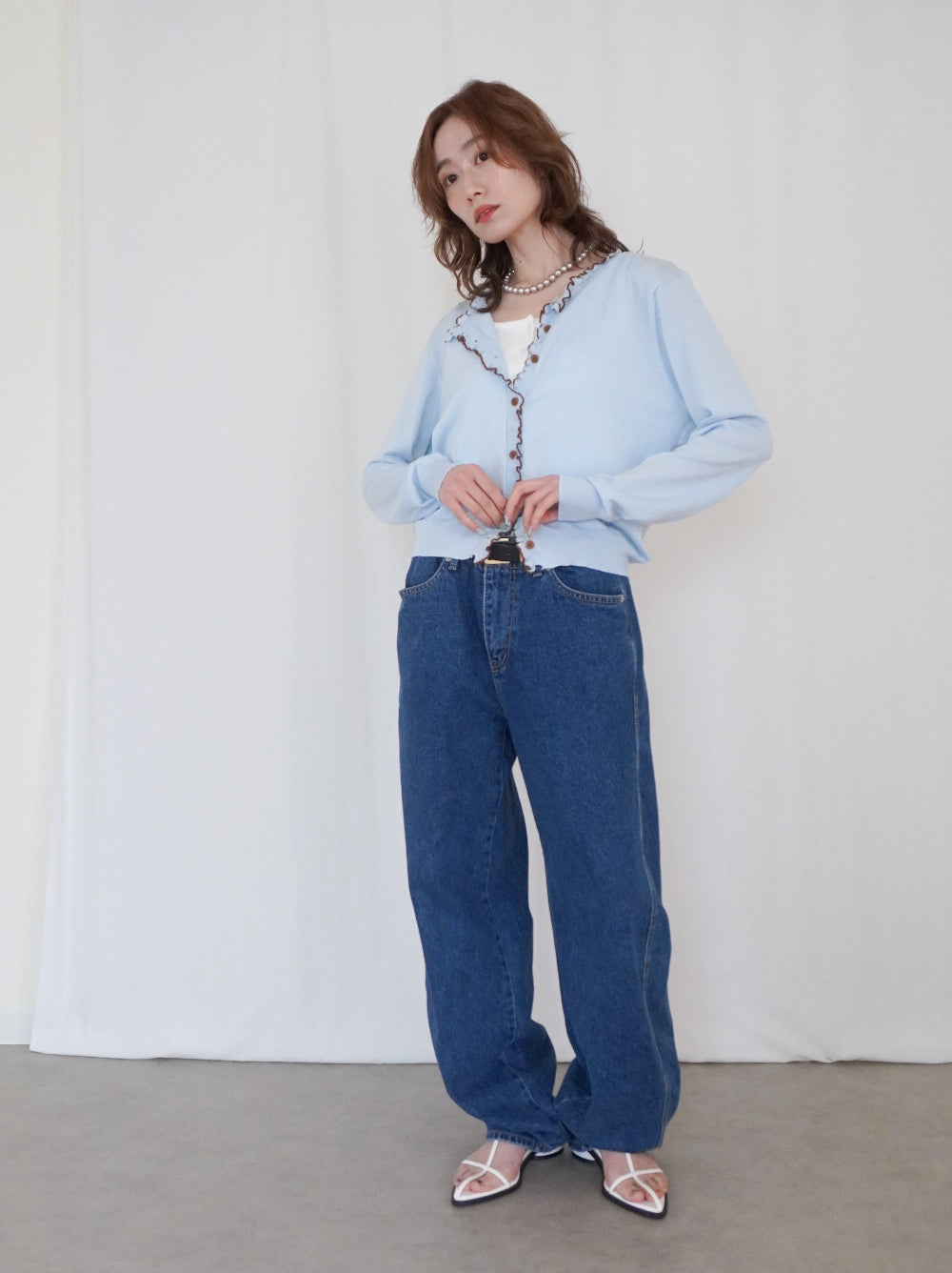 Mellow frill バイカラーカーディガン