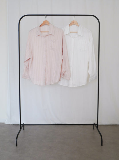 Linen-like sheer ストライプワイドシャツ