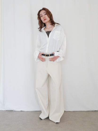 Linen-like sheer ストライプワイドシャツ