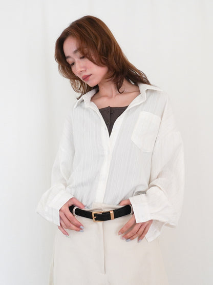 Linen-like sheer ストライプワイドシャツ