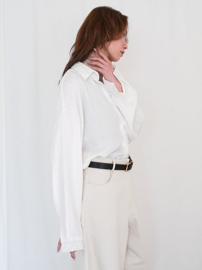 Linen-like sheer ストライプワイドシャツ