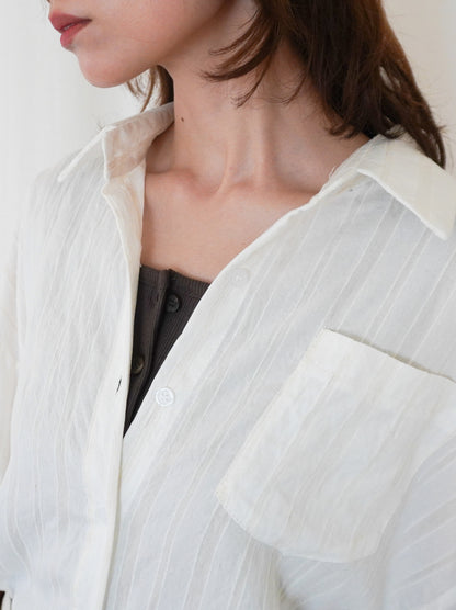 Linen-like sheer ストライプワイドシャツ
