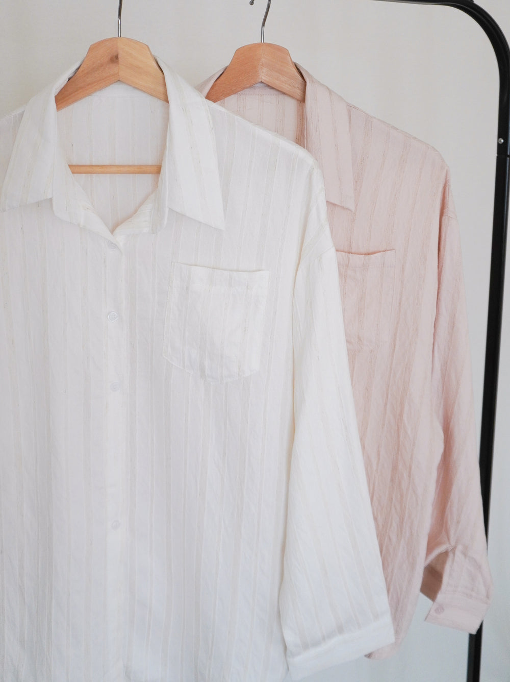 Linen-like sheer ストライプワイドシャツ
