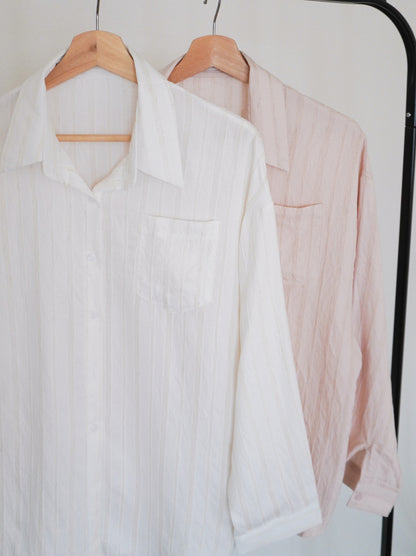 Linen-like sheer ストライプワイドシャツ
