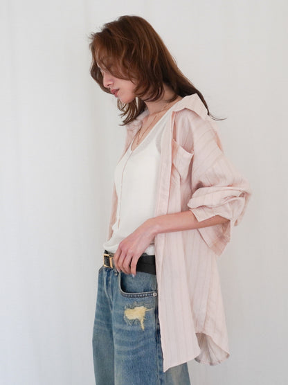 Linen-like sheer ストライプワイドシャツ
