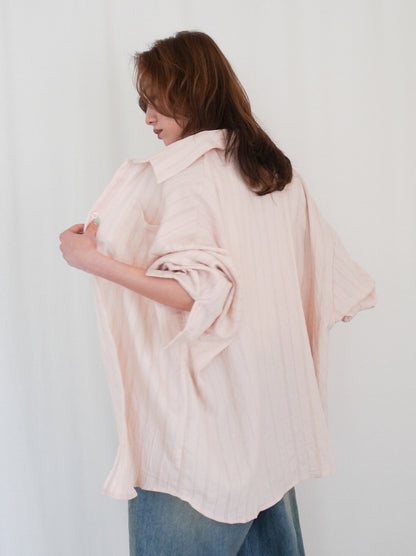 Linen-like sheer ストライプワイドシャツ