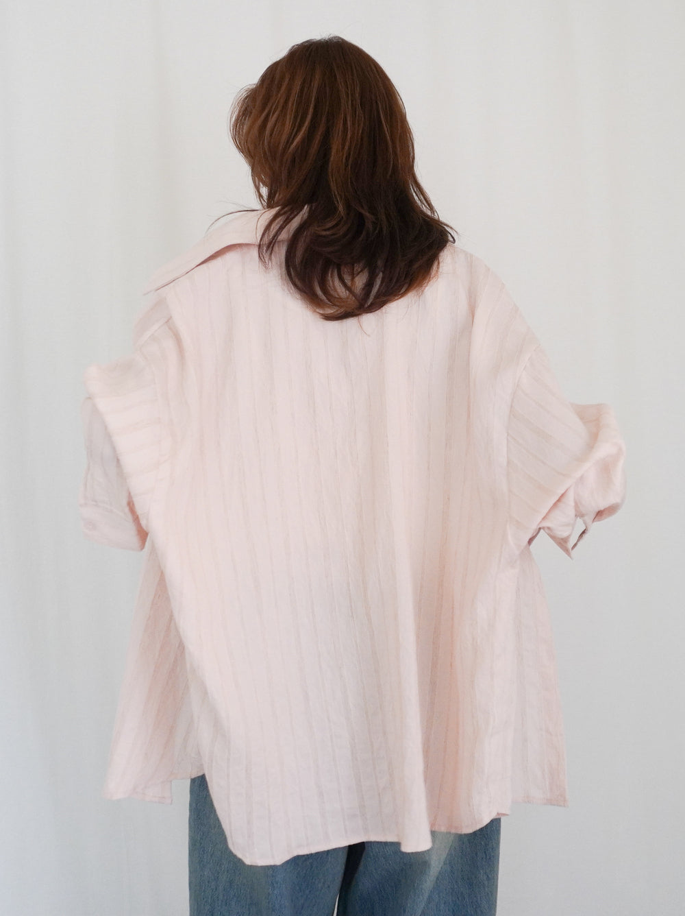 Linen-like sheer ストライプワイドシャツ