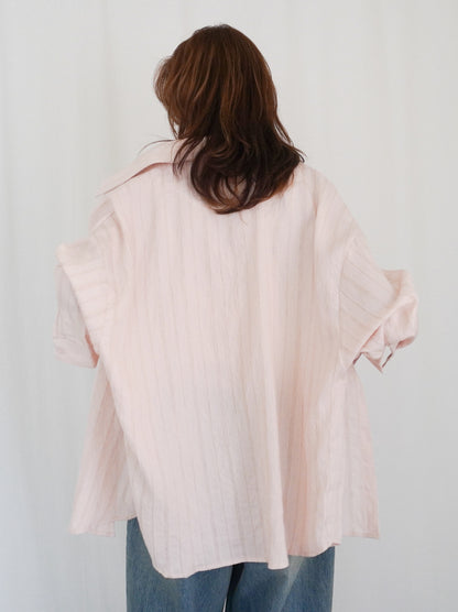 Linen-like sheer ストライプワイドシャツ