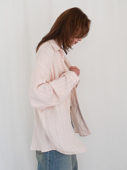 Linen-like sheer ストライプワイドシャツ
