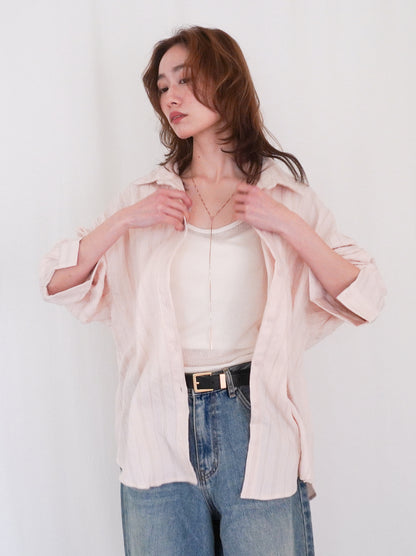 Linen-like sheer ストライプワイドシャツ