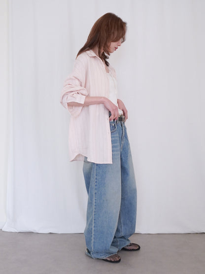 Linen-like sheer ストライプワイドシャツ